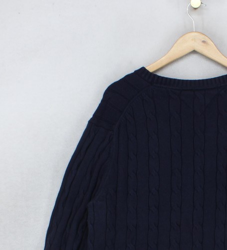 Tommy Hilfiger Cable Knit Jumper Mens Size XL Blue Cotton Cashmere - Picture 11 of 14