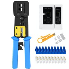 RJ45 Pass Through Crimp Tool Ratcheting Ethernet Crimper RJ11 RJ12 Kit