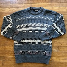Vintage Colore Italia Men's Size Mediun Wool Sweater Gray Geometric Pattern