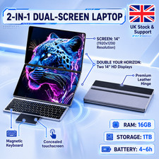 14" Dual Screen Laptop 16GB RAM 1TB SSD Windows 11 2-in-1 Touchscreen Notebook