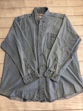 Wrangler Rugged Wear Shirt Mens 2XL Blue Denim Button Down Long Sleeve Casual