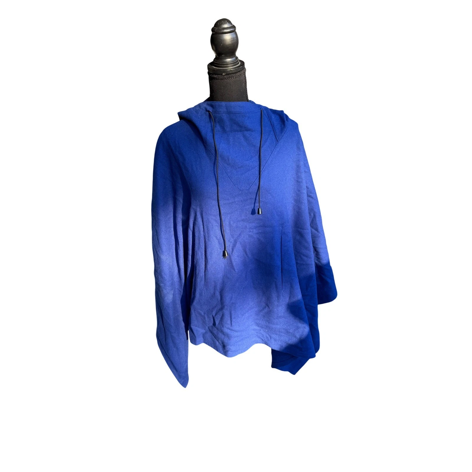 VTG Harve Benard 100% Wool Hooded Poncho Made in Russia Royal Blue XS