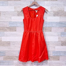 J CREW Linen Organza Sleeveless Mini Skater Dress Orange Scoop Neck Womens 00