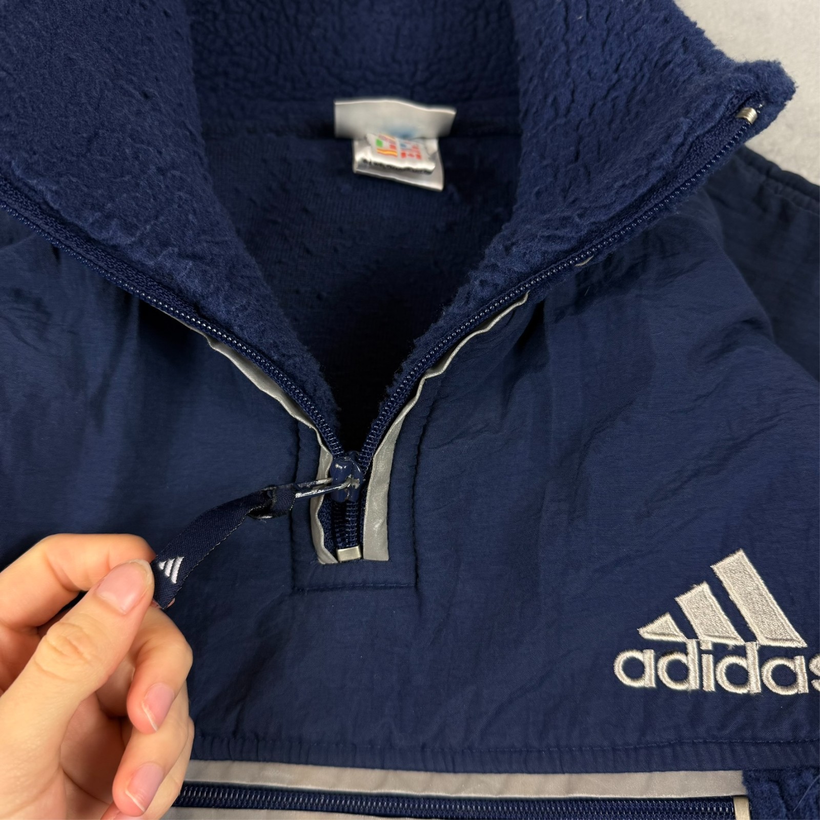 VTG Adidas 1990's Navy Heavyweight Fleece Sz 44/46 / XL Quarter 1/4 Zip Jumper image 6