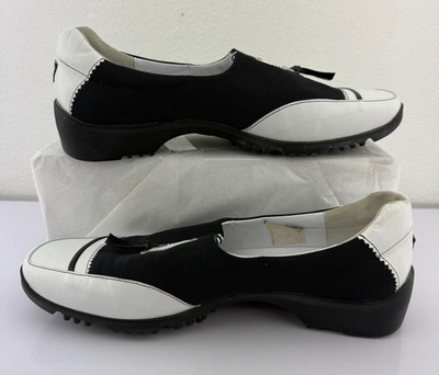 Walter Genuin Linea Stretch Ladies Slip on Golf Shoes Size 8.5. Black and white