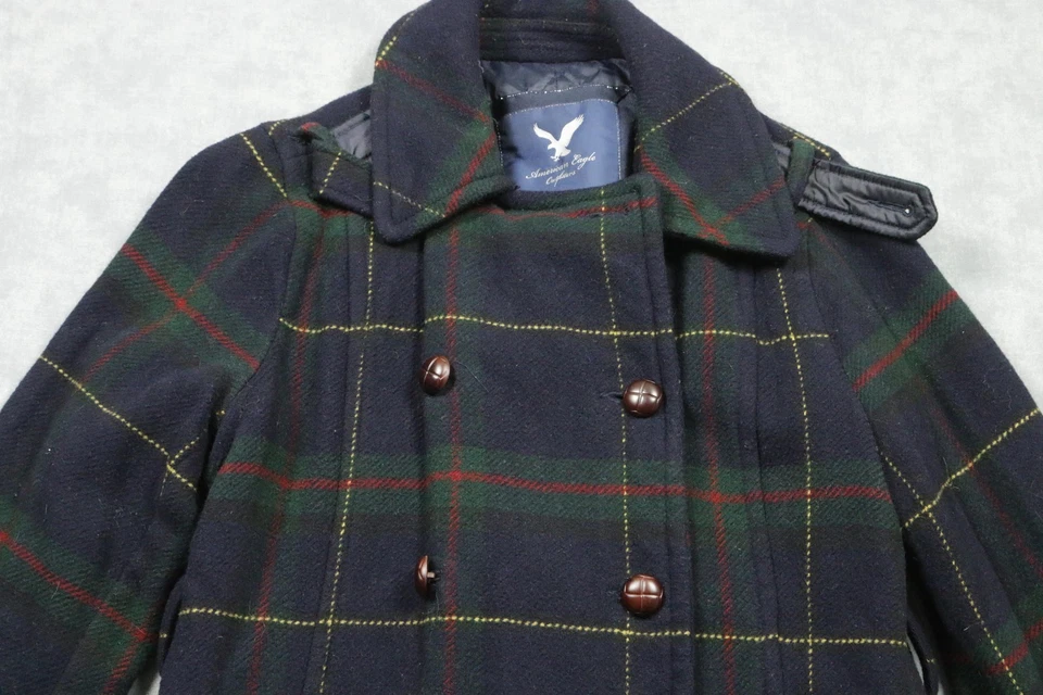 Chaqueta para mujer American Eagle Outfitters grande verde marino a cuadros estilo chaquetón Foto 2 de 4