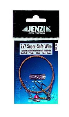 Jenzi 2 St.Stahlvorfach 7x7 VMC-Ryderhaken 15 kg 50cm Gr. 3
