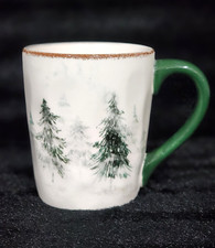 Winter Trees on White Coffee Mug 4.5" Ceramic Christmas Green Dimple Hobby Lobby
