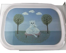 Vintage K + S Design Lucia White Cats Rectangle Serving Decorative Metal Tray