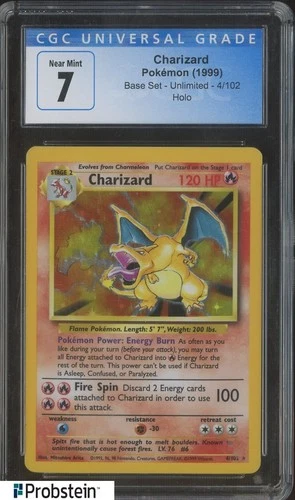 1999 Pokemon Base Set Unlimited #4 Charizard Holo CGC 7 NM