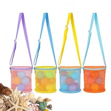 4 Pcs Sea Shell Bags for Beach, Mesh Seashell Holder with Adjustable Straps a...