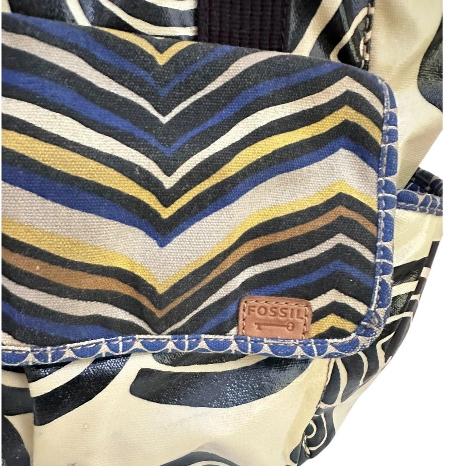 Bolso grande vintage con llave fósil por pañales lona recubierta abstracto estampado retro Foto 4 de 4