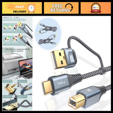 2-Pack 6.6FT USB-B to USB-C/A Printer Cable, High-Speed Nylon Braided MIDI Cord