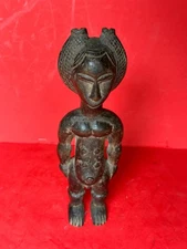 Vintage Baule Male Figure - Idealized Ancestor with Scarification -Côte d'Ivoire
