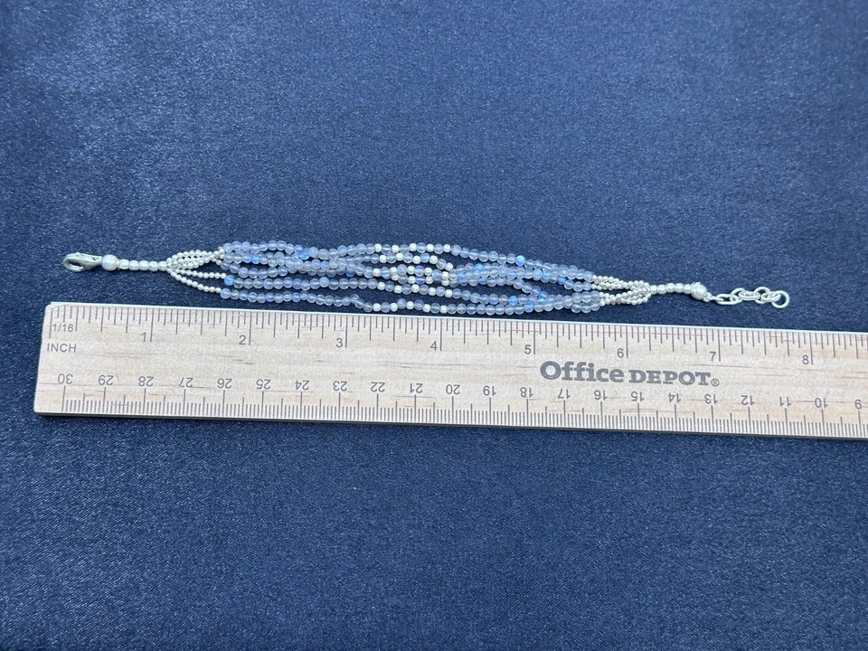 Brazalete con cuentas de piedras preciosas de labradorita esterlina - 11,7 gramos - hallazgo de patrimonio vintage Foto 2 de 4