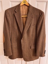 Austin Reed 42R Brown Glen Plaid Wool Sport Coat Blazer Elbow Patches Classic