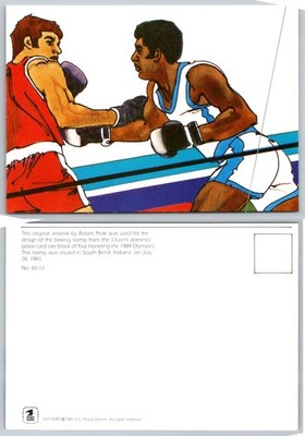 Robert Peak 1984 Olympics Boxing Art Postcard USPS 1983 No. 83-12