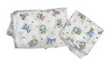 Vtg Mount Vernon Mills Crib Sheet & Receiving Blanket Teddy Bears Ducks Nursery