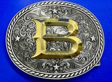 Personalized Initial Letter B Western Gold  Silver Color Raised New Belt Buckle