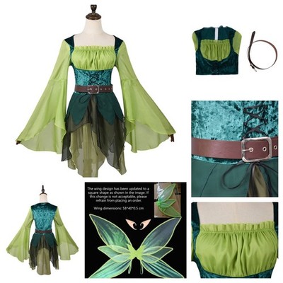 Magical Elf Fairy Princess Dress Cosplay Costume Halloween Carnival Elf Wing