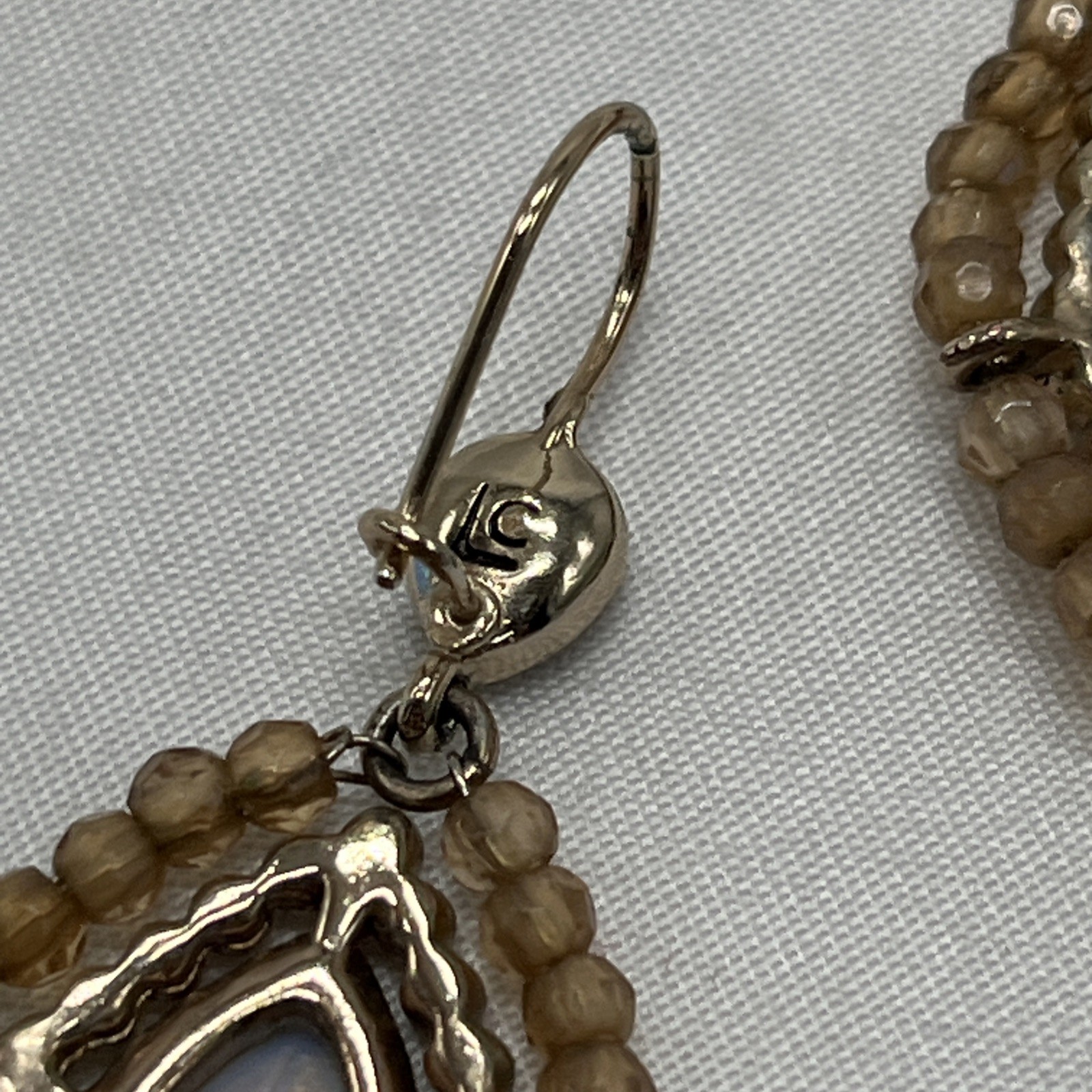 Signed Opalite Teardrop Beaded Dangle Earrings Bo… - image 3