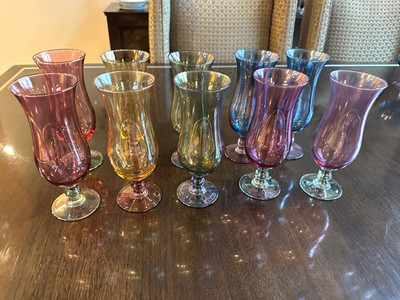 Elegant Colored Iridescent Vintage Drink Glasses sold in pairs- Rare