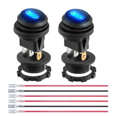Toggle Switch 12 Volt Waterproof Blue LED Round Rocker 2 PCS SPST 3 Pin 12V/20A