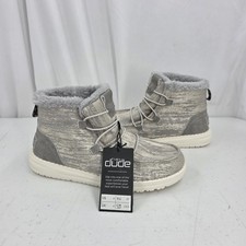 New Hey Dude Lea Fur Grey Metallic Wood Grain Ankle Booties Women's Size 6