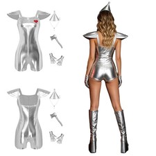 Women Bodysuit Complete Accessory Set Jumpsuit Skinny Fit Cosplay Costume Rave