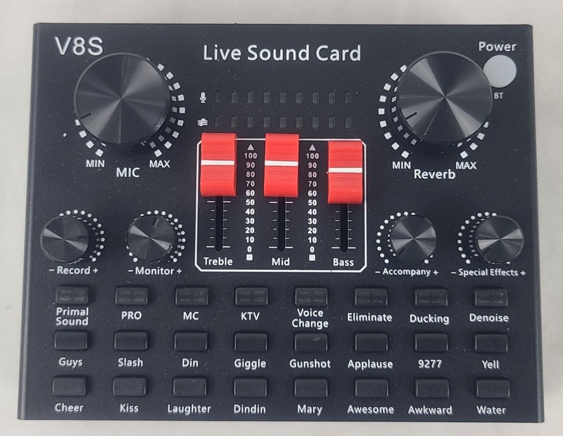 V8S Live Sound Card With Audio Effects Bluetooth Mixing Controls