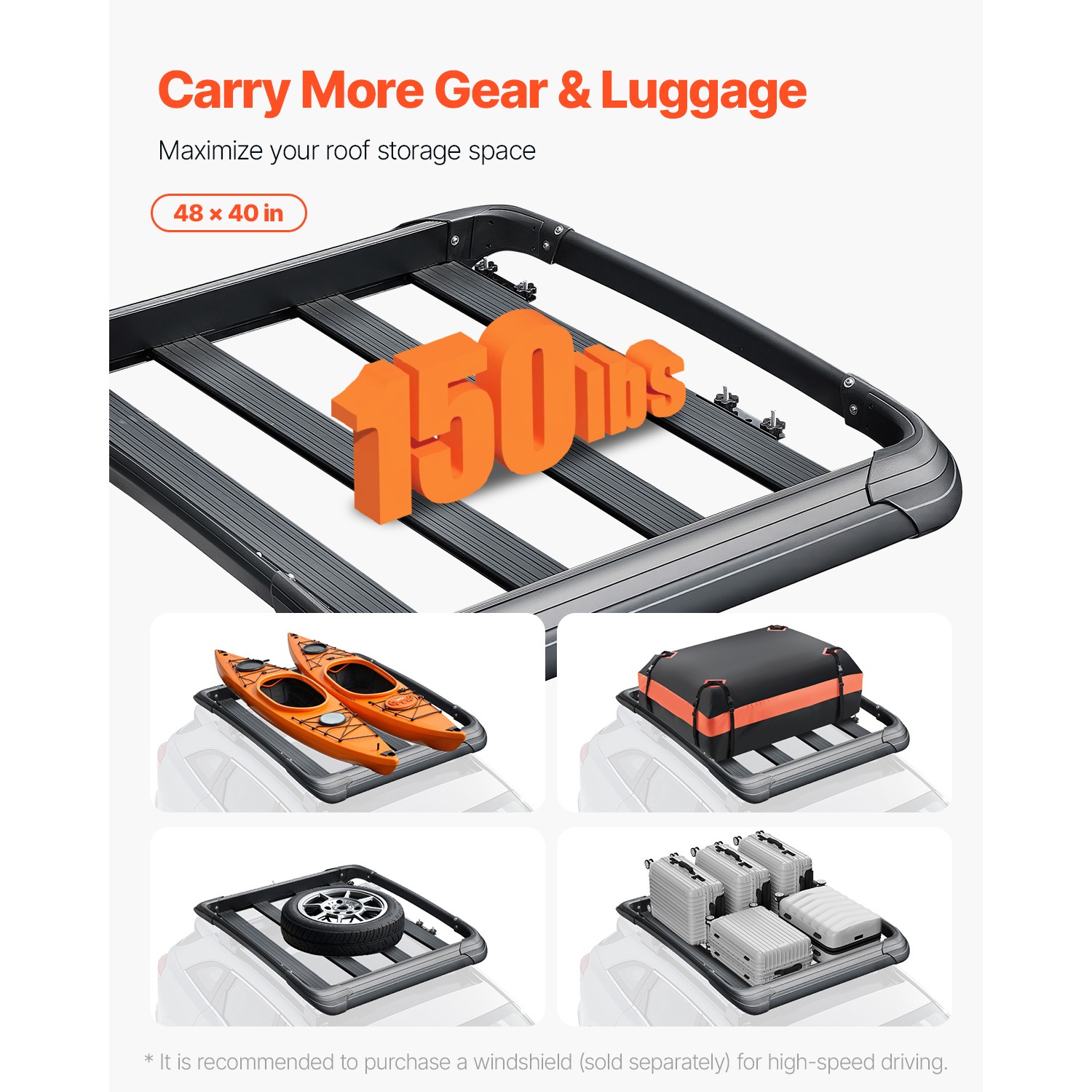 Universal Roof Rack Cargo Carrier Basket 48 x 40 x 5.6 in Car Top Luggage Holder