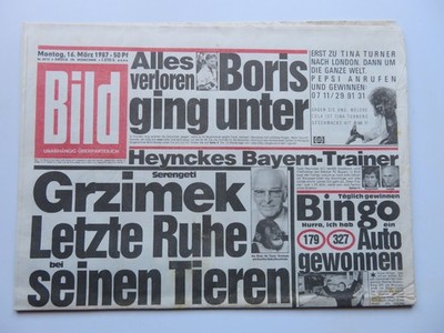 Bild Zeitung vom 16.03.1987, Brigitte Nielsen, Veronika Chaker, Otto, Kati Witt