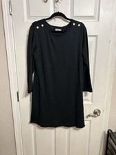 Spartina 449 Large Black MILA Fringe Dress Boat Neck Comfort Stretch Pima Cotton