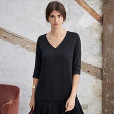 Sezane Black Textured Midi Dress with V-Neck Size 36 Fr