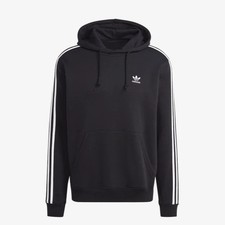 Adidas Originals 3 Stripe Fleece Hoodie Black White BRAND NEW 