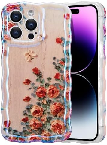 Case for iPhone 11, Colorful Retro Oil Painting Printed Flower Laser Beam Glossy