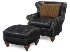 Hand-Crafted Ebony Leather Ottoman-Made in USA