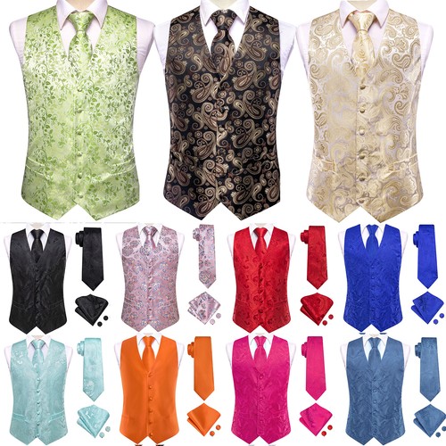 Chaleco Floral Paisley Satinado Liso Para Hombres Boda Ajuste Regular Chaleco Traje Conjunto de Corbata