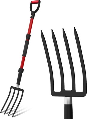 44-Inches Pitchfork W/ Fiberglass Handle Gardening Spading Fork 4 Metal Tines