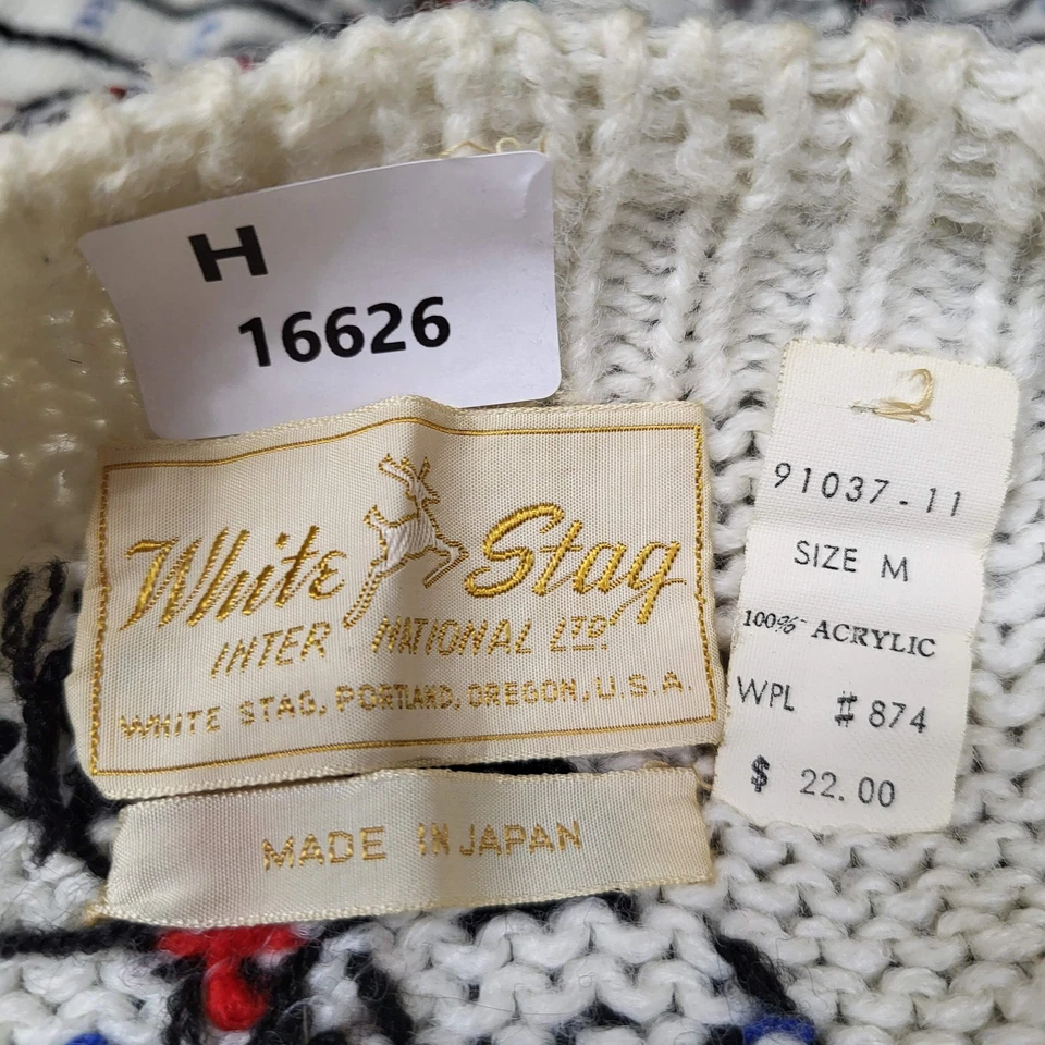 Suéter Vintage Blanco Ciervo Mujer M Marfil Geométrico Hecho en Japón Foto 2 de 4