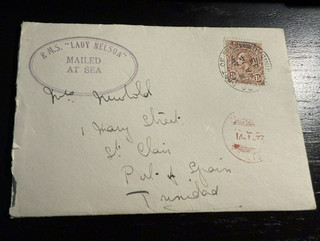 1933 Unusual Local Use RMS Lady Nelson Ship Oval H/S in Trinidad with Letter!