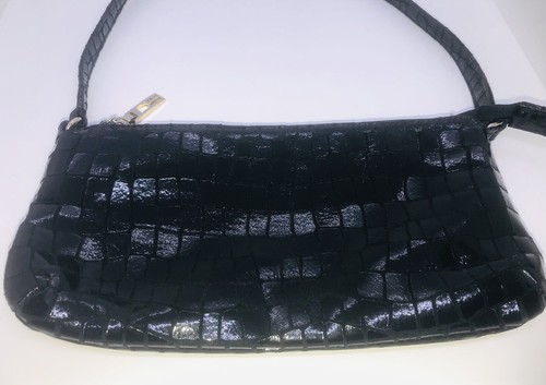 Bag By Pinky Black Crossbody Clutch Genuine Leather Embossed Animal Print USA - Picture 2 of 8