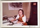 Woman Surprised by Camera in Office Vintage Snapshot Photo 1960s