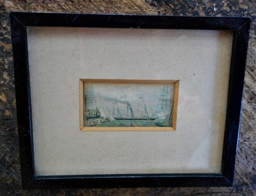 Antike Miniatur Meereslandschaft Landschaft Aquarell Gemälde Henley Royal Regatta - Bild 4 von 10