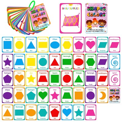 49PCS Shapes and Colors Cognitive Cards for Kids Colour Flash CardsPortable W...