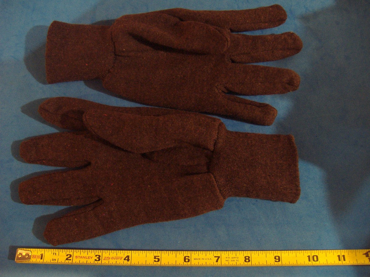 LOT OF SIX PAIRS OF BROWN JERSEY LARGE WORK GLOVES KNIT WRIST (1/2 LOT OF SIX PAIRS OF BROWN JERSEY LARGE WORK GLOVES KNIT WRIST (1/2