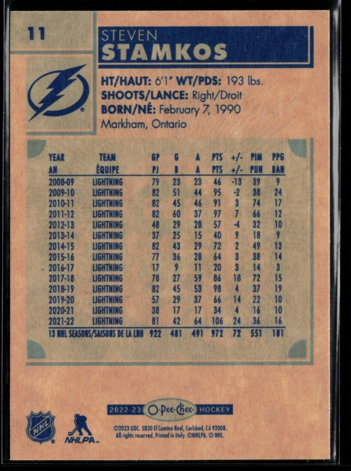 2022-23 O-Pee-Chee Retro Steven Stamkos #11 - Image 2 of 2