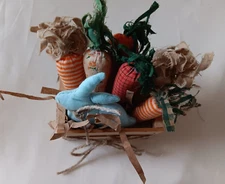 Primitive Country Fabric Easter Crate of Carrots and Bunny Handmade