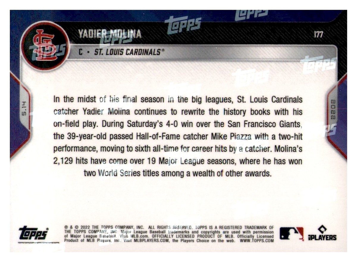 2022 Topps Now - Yadier Molina #177 Blue /49 for sale online | eBay