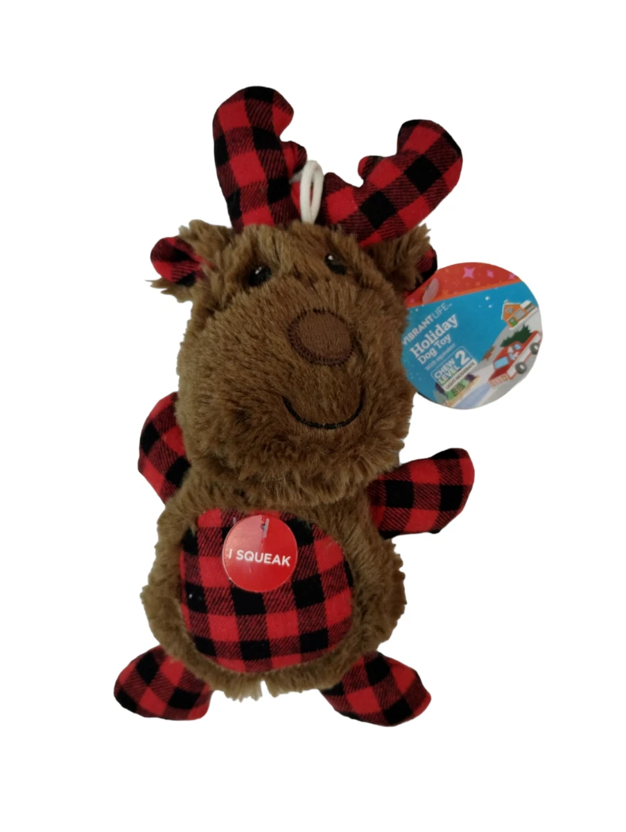Vibrant Life Holiday Plaid Moose Dog Toy 7 inch Stuffed Plush